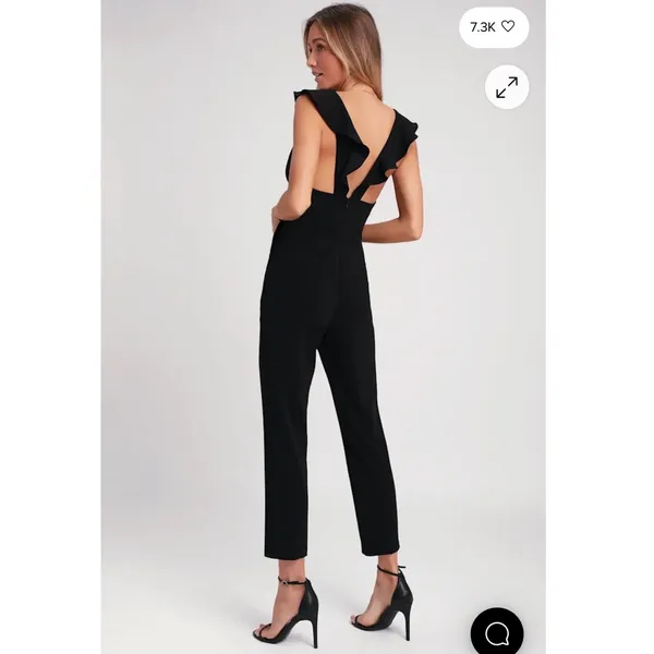 Lulus Black Leilani Ruffled Jumpsuit V-Neck Tapered Leg Size Large Party - Image 4