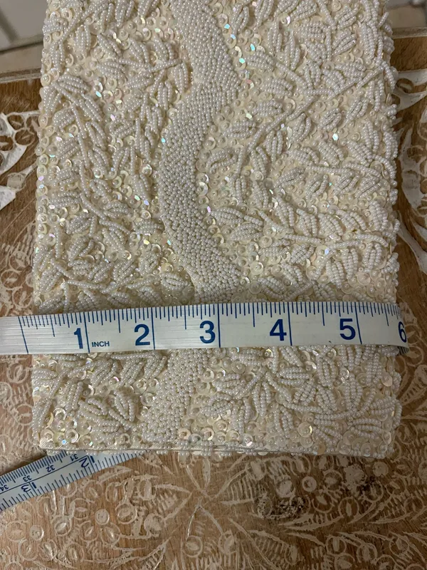 La Regale Beaded Ivory Sequin Envelope Clutch - Image 14