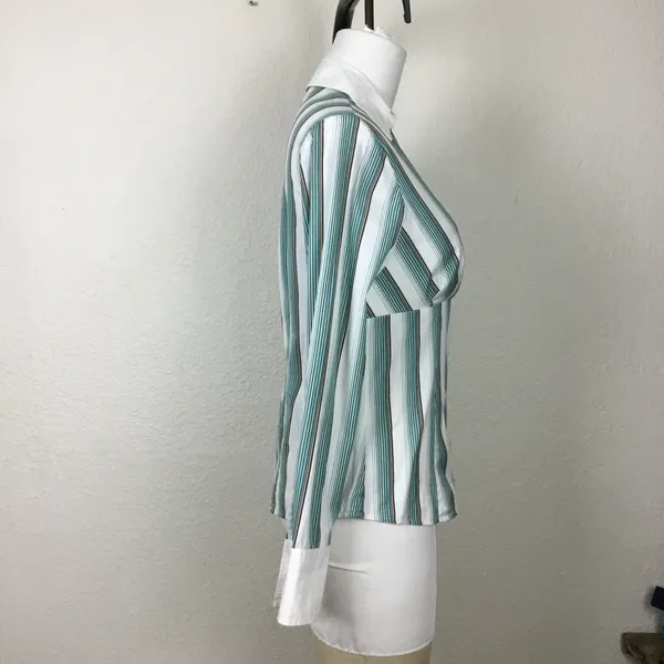 Ann Taylor Blouse Size 6 Women's Vintage Striped Cotton Striped Long Sleeves - Image 4