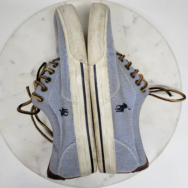 Polo Ralph Lauren Vaughn Boat Shoes Mens 9.5 Blue White Pinstriped Deck Sneakers - Image 11