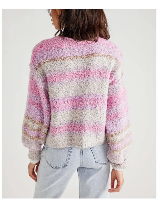 Free People Soulmate Cardi Sweater striped in Passion Flower Combo Large - Image 3