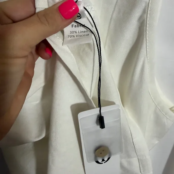 NWT White Linen Blend High Neck Tank Top Button Back Sleeveless Crop Top Medium - Image 5