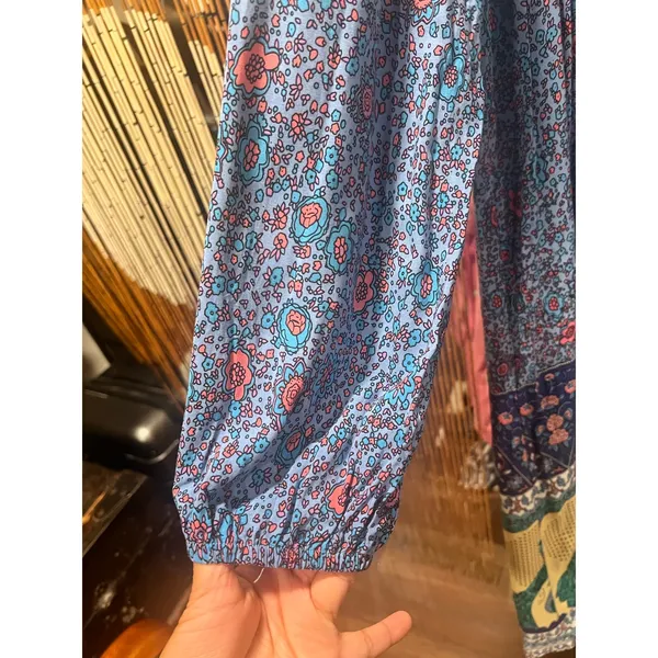 R. Vivimos Blue Peacock Floral Boho Tassel Midi Peasant Dress XL - Image 6