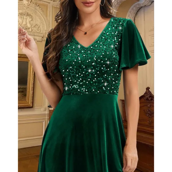 NEW Formal Green Sparkly Velvet Midi Dress XL - Image 6