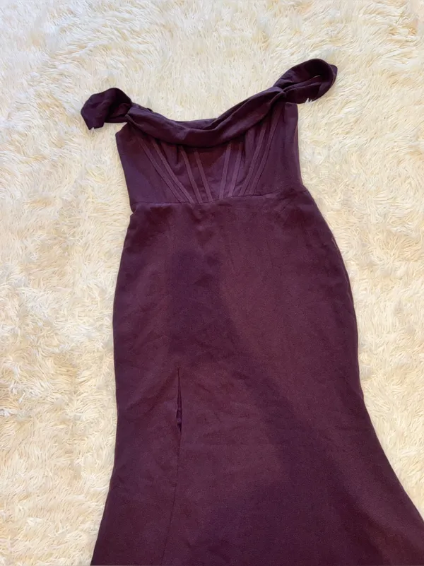 New Dress The Population Melania Off the Shoulder midnight plum Gown sz XXL - Image 5