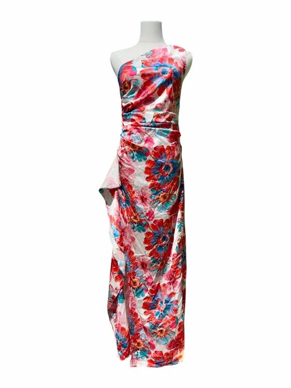 Hello Molly Different Love One Shoulder Floral Maxi Dress Pink Blue Size 6 - Image 3
