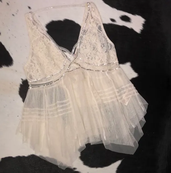 Free People On The Town Romantic Cream Beaded Sequin Sheer Lace Tank - Image 8