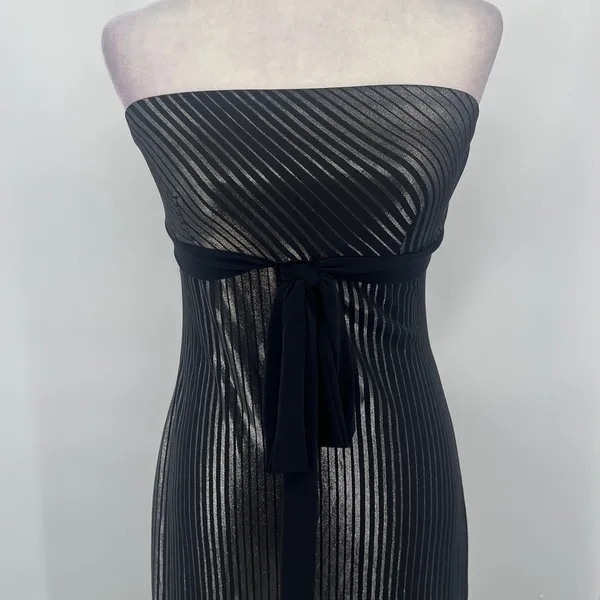 Vtg Y2K Rag Strapless Metallic Babydoll Midi Dress Sz M 90s Silver Bow Club USA - Image 3