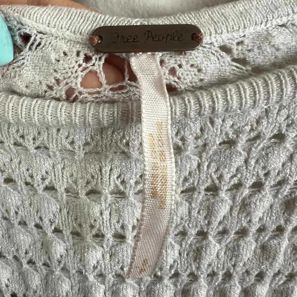 Free People Crochet Long‎ Sleeve Top Boho Bohemian Festival Off White Small - Image 3