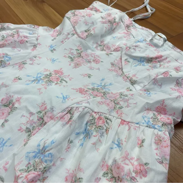 Altar'd State Floral Corset Milkmaid Mini Dress Lined White Pink Blue XL NWT - Image 5