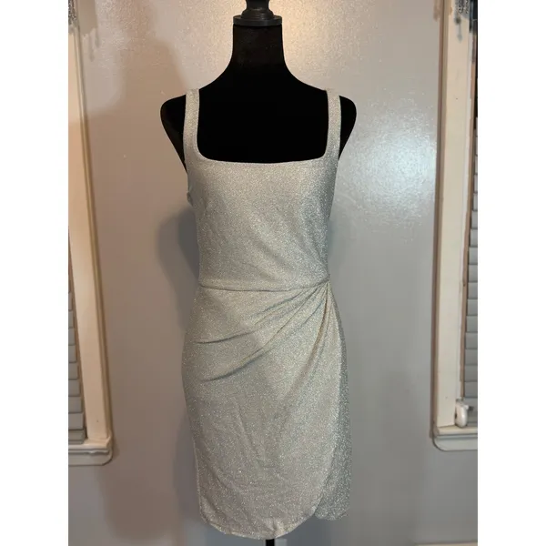 Mi Ami Silver Metallic Shimmer Ruched Cocktail Dress Medium NWT Party Mini - Image 3