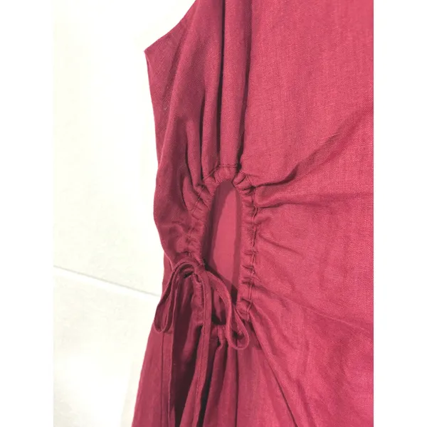 Magaschoni Womens Burgundy 100% Linen Side Cutout Drawstring Maxi Dress Size 6 - Image 7