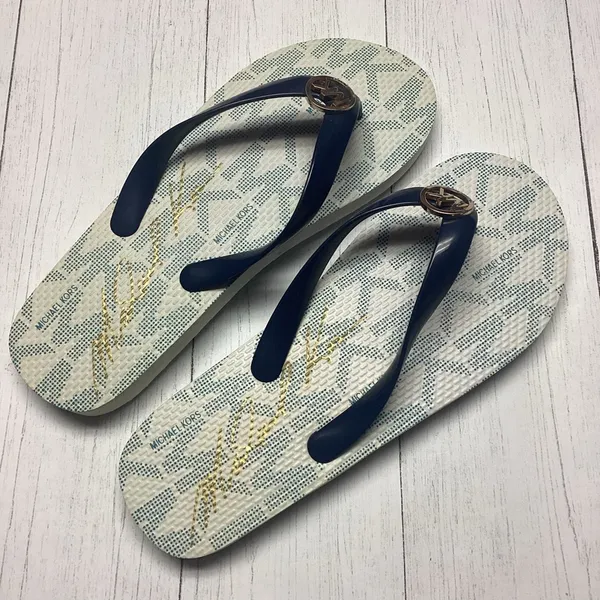 Michael Kors Navy And White Flip Flops Sandals Size 8 - Image 5