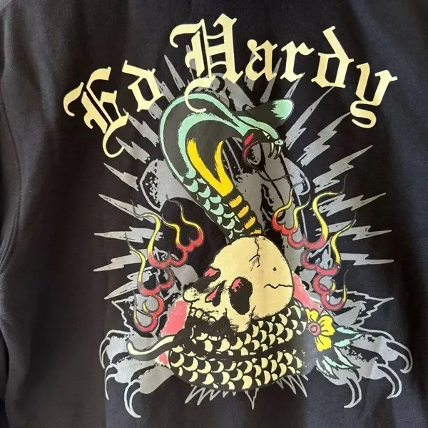 Ed Hardy Black Snake Skull Logo Cropped Zip Up Hoodie Sweatshirt SZ S #2290 - Image 9