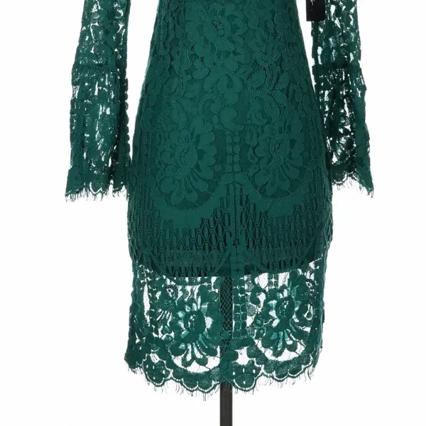 Lulus Enrapturing Elegance Green Lace Long Sleeve Midi Dress Bell Sleeve XS - Image 6