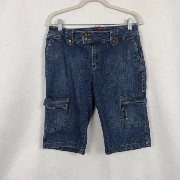 Jones Wear Jeans Cargo Shorts Womens‎ 8 Stretch Utility Multi Pocket Blue Denim - Image 2
