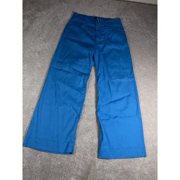 maeve colette pants 27 cropped wide leg pants Blue Linen Blend Patch Pockets - Image 3