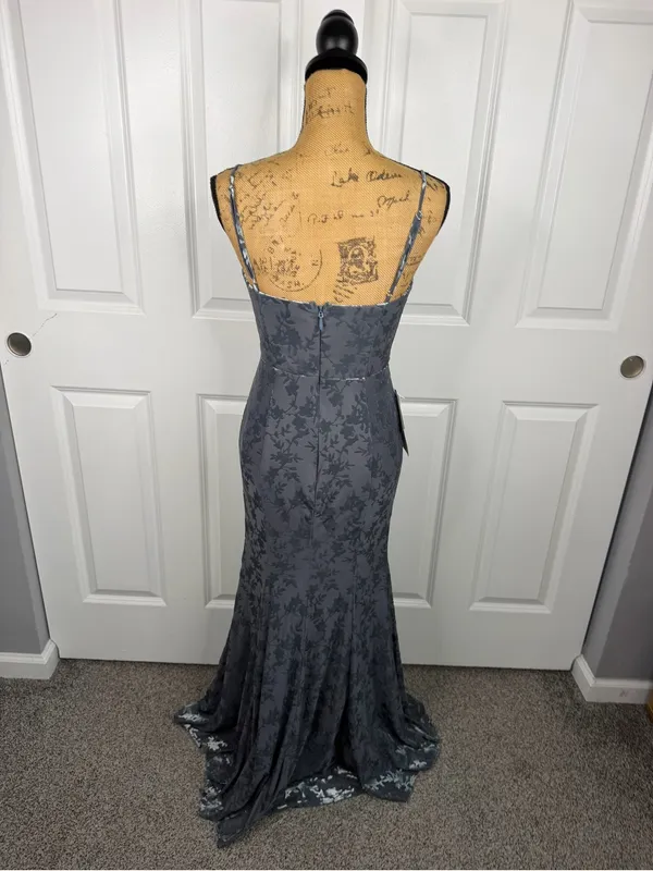 Azazie Atelier Sz 4 Blue Floral Satin Cowl Neck Mermaid Formal Gown NWT - Image 7