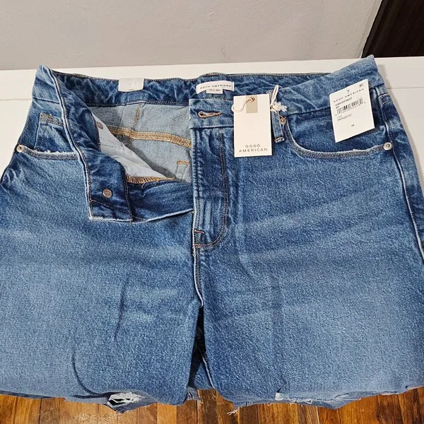 Good American Distressed Raw Hem Jeans - medium wash - Women's Size 10 - Image 9
