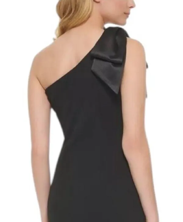 Eliza J Satin Bow One Shoulder Long Formal Dress Black Size 4 - Image 4