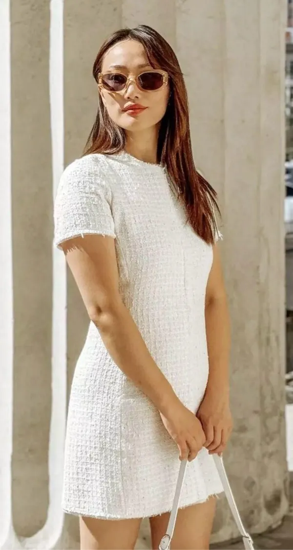NWT❗️ZARA Elegant White Tweed Short Cutted Dress ZW Collection Mini Ivory Size M - Image 6