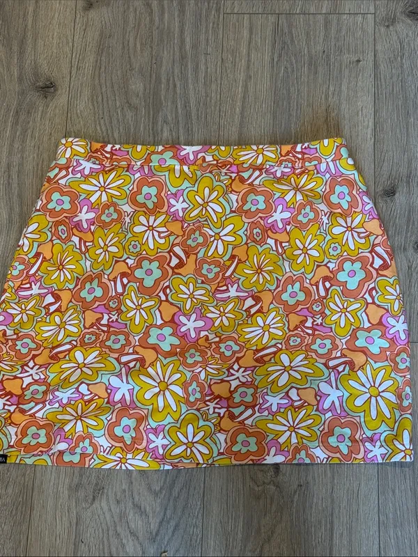 VANS Floral Retro Pull-On Stretch Mini Skirt Size M Mod Skater Y2K Indie 90s - Image 2