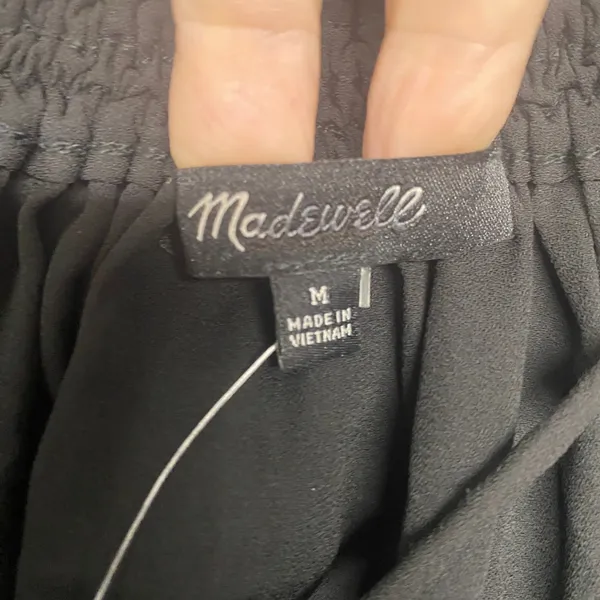 Madewell Top Womens Medium Long Sleeve Tie Neck Jet Black Ruffle Blouse NY328 - Image 4
