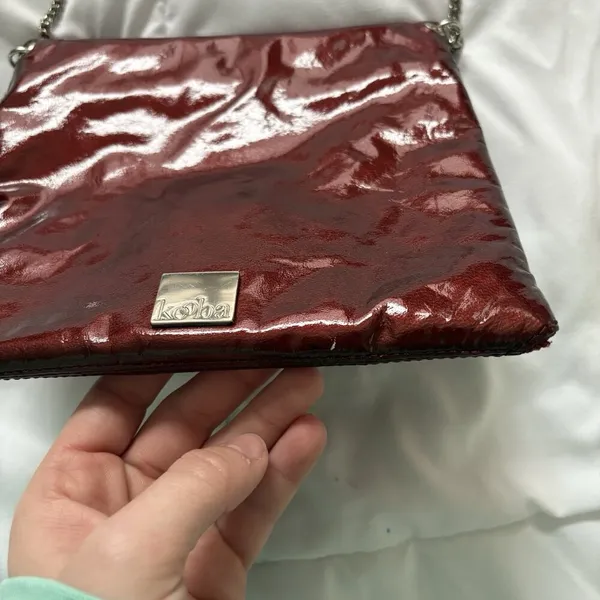 KOOBA Envelope Style Patent Leather Clutch Crossbody Shoulder‎ Chain Dark Red - Image 11