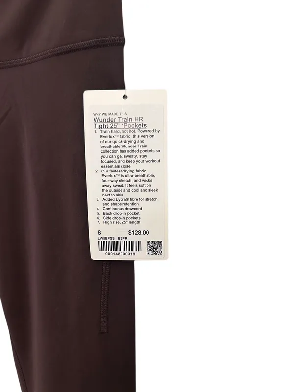 Lululemon Wunder Train High-Rise Tight with Pockets 25" Espresso Size 8 NWT - Image 6