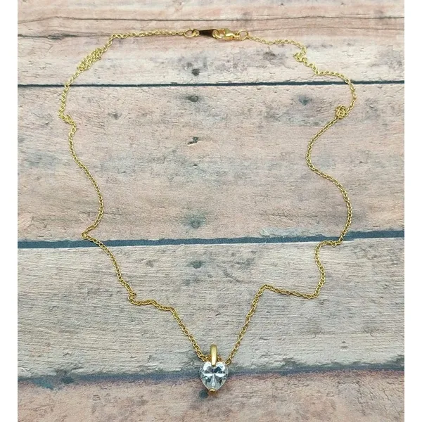Gold Tone Chain Dainty Chrystal CZ Heart Pendant Minimalist Gift 18.5 Inches - Image 8