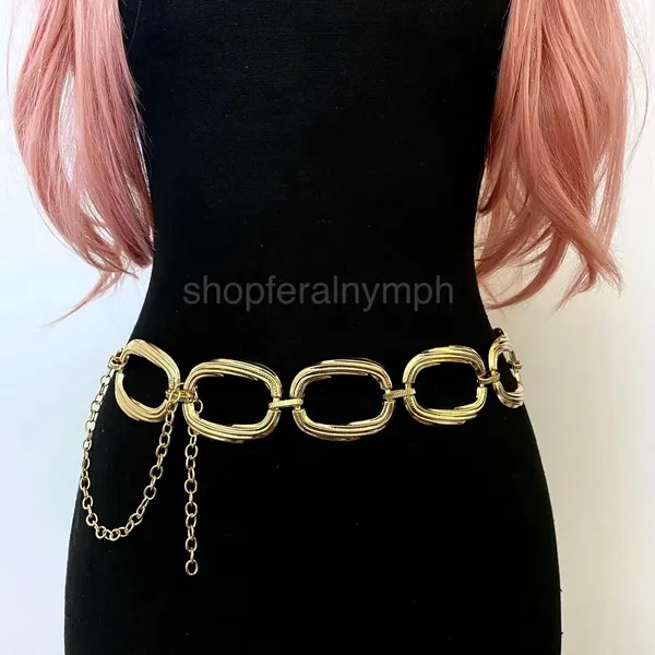 Gold Y2K Chunky Textured Oval Link Waist Chain Belt, Fits 20-40 Inches, X7GA1407 - Image 2