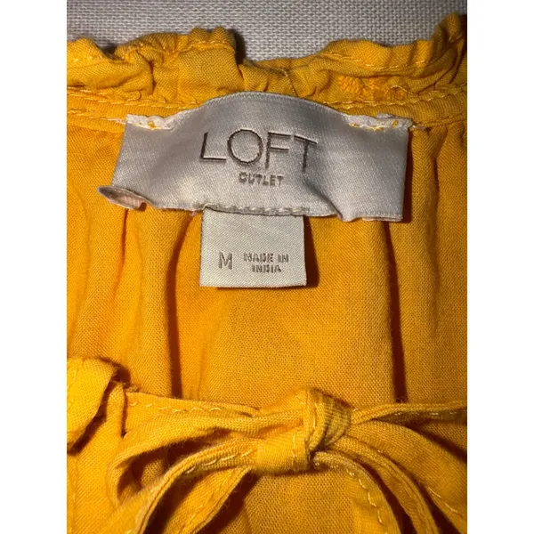 LOFT Yellow Eyelet‎ Tiered Mini Dress Womens Medium Tie Neck Flutter Sleeve - Image 6