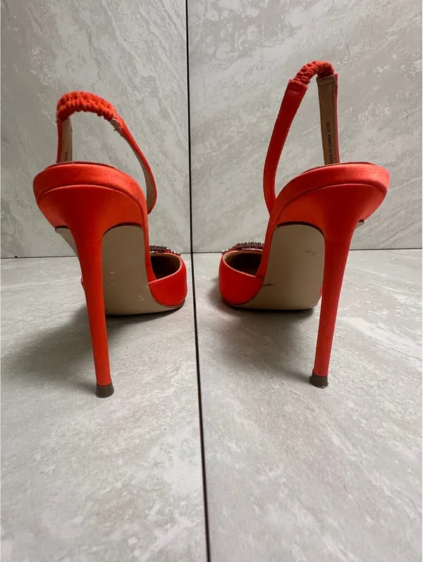Steve Madden Vionnet orange satin rhinestone slingback stiletto pumps 6M - Image 8