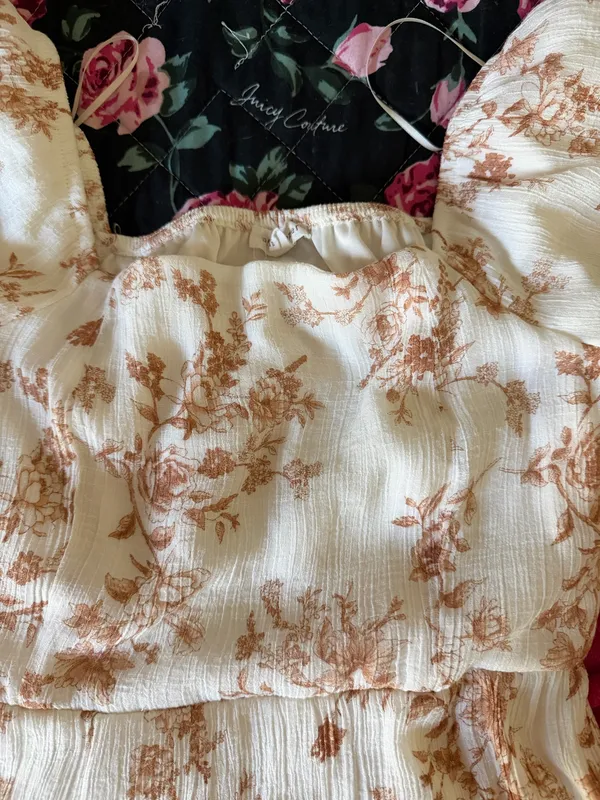 Blu Pepper Cream Mini Dress with Tan Floral Print - Image 4