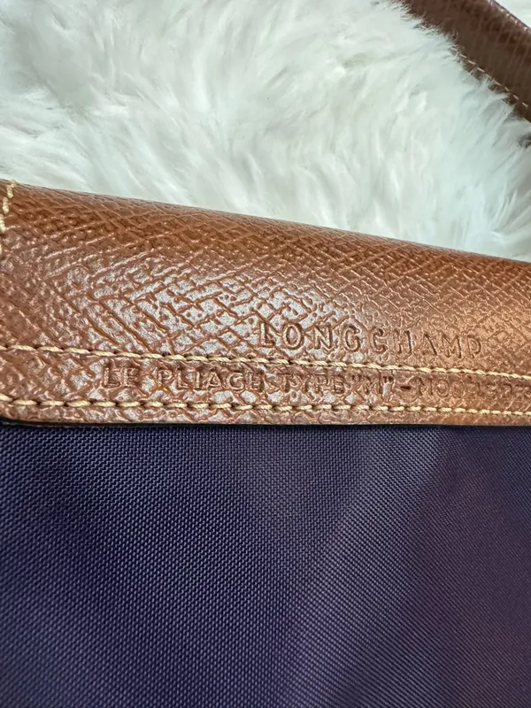 Longchamp Purple Le Pliage Tote with Brown Leather Trim - Image 6