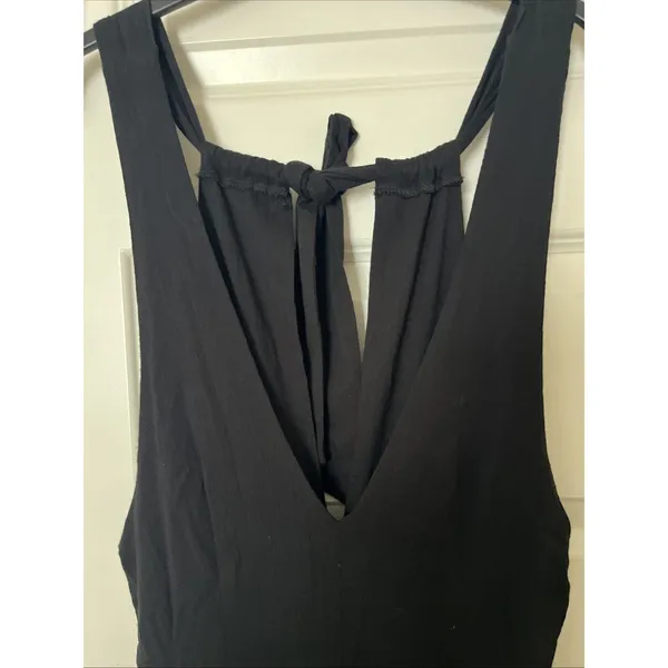 Mimi & Dottie Halter Flare Midi Dress NWT Large V Neck Tie Neck ID9023 Black - Image 5
