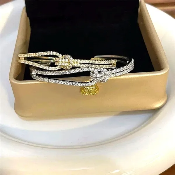 Women's 18k Gold‎ Plated Knot Bling Simulated Diamond Cuff Bracelet, Adjustable - Image 4