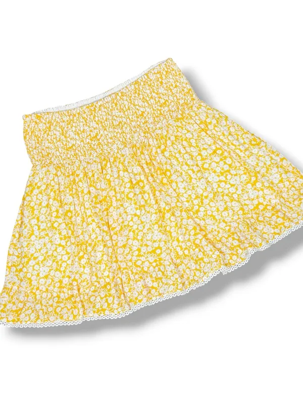 Lost + Wanderer Floral Lace Hem Smocked Waist Mini Skirt Yellow White XL Cottage - Image 12