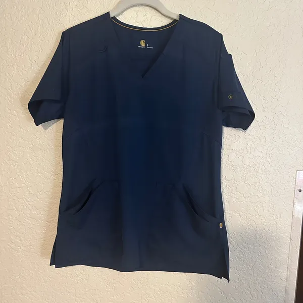 Carhartt Navy Blue V‎ Neck Force Scrub Top Short Sleeve Pockets Size S - Image 6