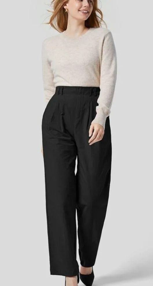 Halara 163H.- HighWaisted Plicated Side Pocket Wide Leg Palazzo Work Cotton Pants - Image 4