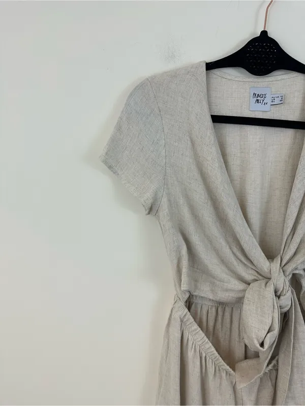 Princess Polly Ragnar Neutral Tie-Front Romper in Light Beige Size 6 - Image 3