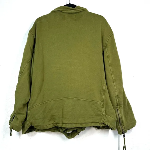 Free People XL Rebel Knit Moto Jacket olive green Utility Slouchy Sweatshirt - Image 3