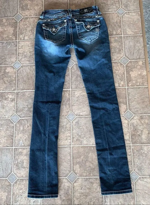 Miss Me Mid-Rise Straight Jeans Sequins 24x33” Bling Rhinestone Western - Image 6