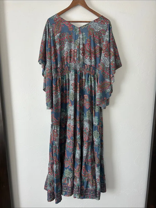 Bohemian Paisley Tiered Maxi Dress in Teal by Unknown Brand - Image 5
