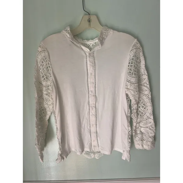 James Coviello Size XS‎ Anthropologie Crochet Lace White Long Sleeve Top - Image 4