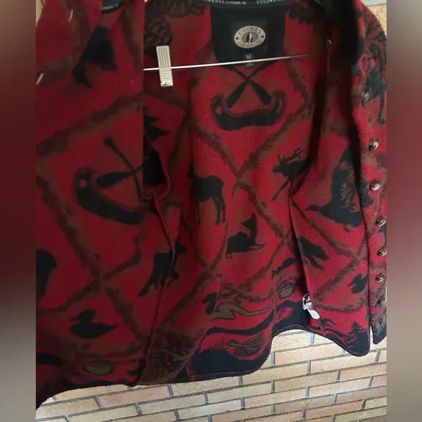 County Clothing Co Women’s Button Up Fleece Jacket Coat Size Medium Red & Black - Image 6