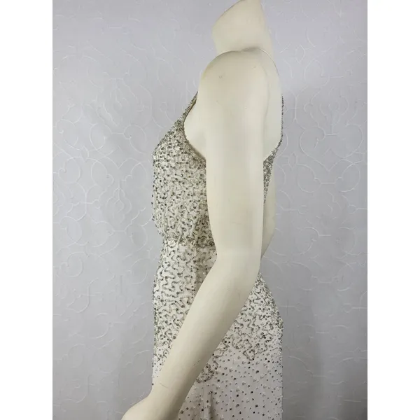 Anthropologie Womens Dress Sz S White Silver Rian Beaded Embellished Halter Maxi - Image 6
