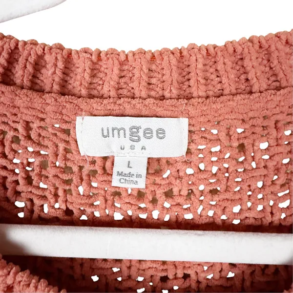 Umgee Chenille Sweater Women's Large Orange Chunky Cableknit Loose Pullover Crew - Image 4