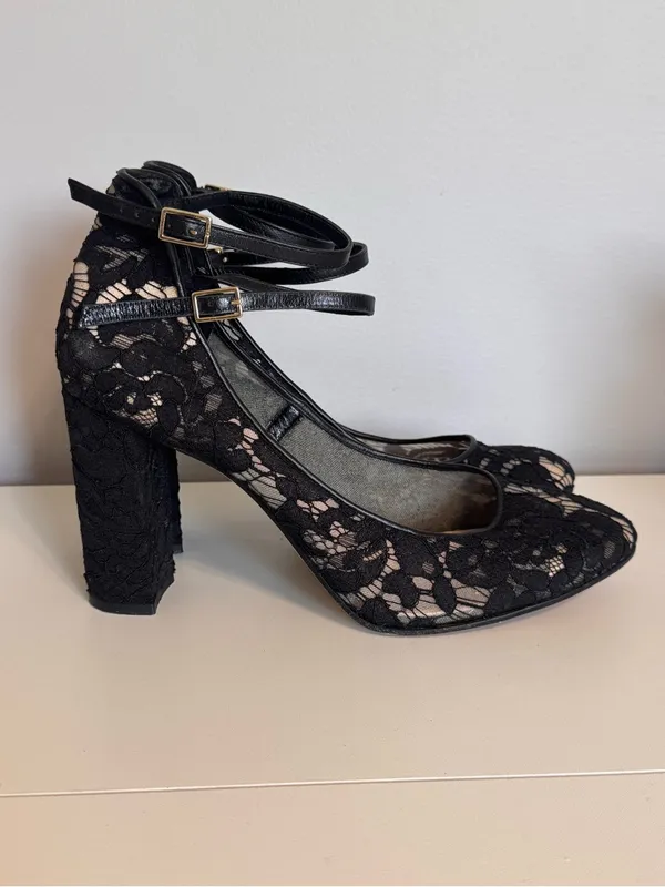 Kate Spade New York Black Lace Ankle Strap Block‎ Heel Pumps 10.5M - Image 5
