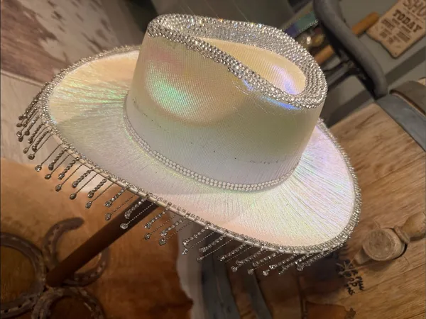 Holographic Rhinestone Fringe Western Cowgirl Hat Festival costume Halloween - Image 5